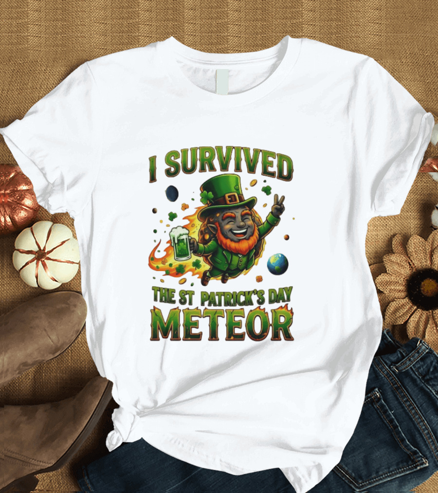 I Survived The St. Patrick's Day Meteor Leprechaun 2026 Green Beer Cheers And Peace T-Shirt