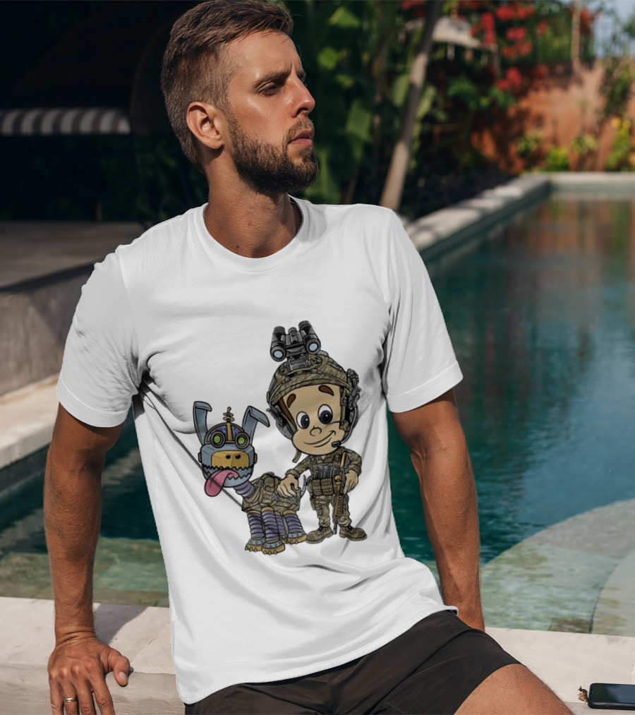 Tactical Cartoon Characters Jimmy And Goddard In Military Gear T-Shirt