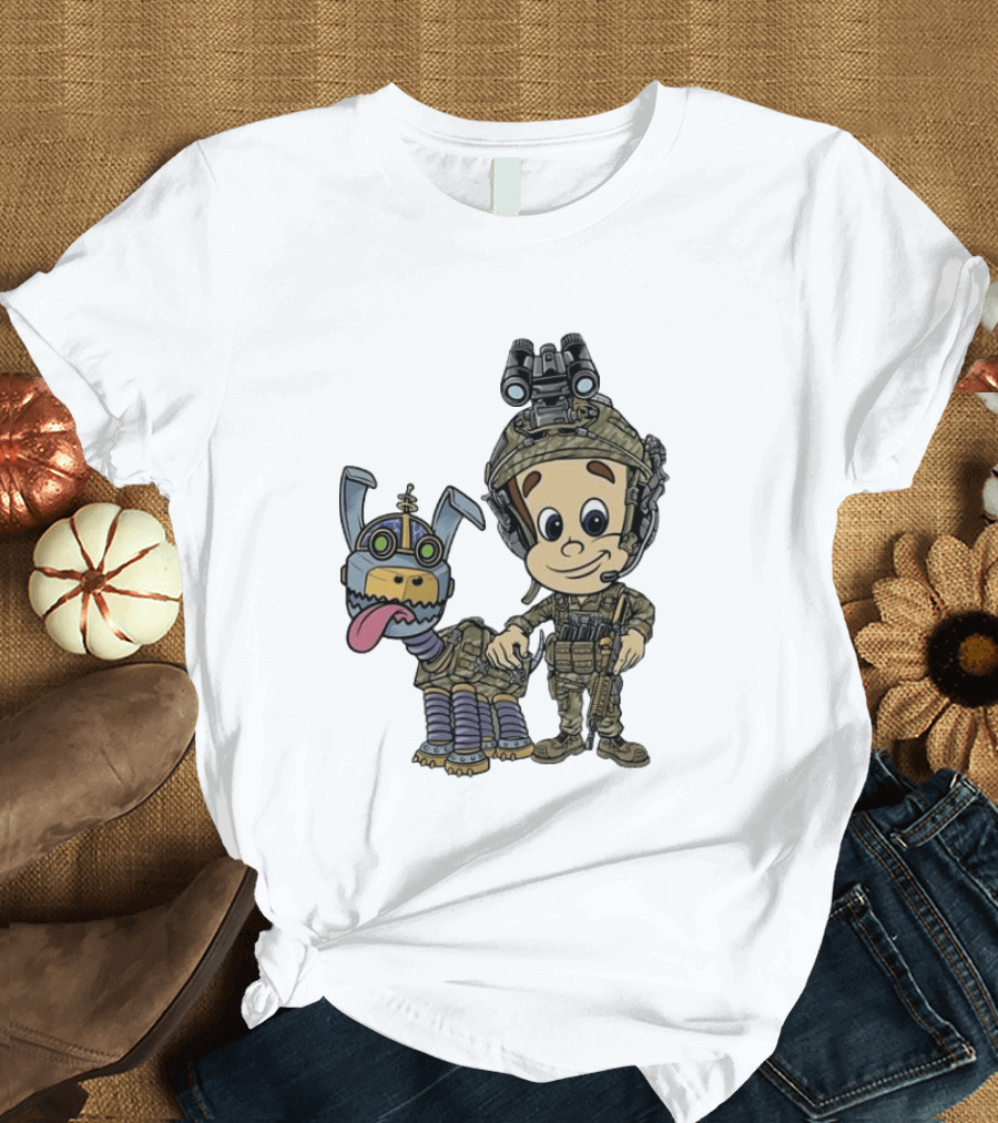 Tactical Cartoon Characters Jimmy And Goddard In Military Gear T-Shirt