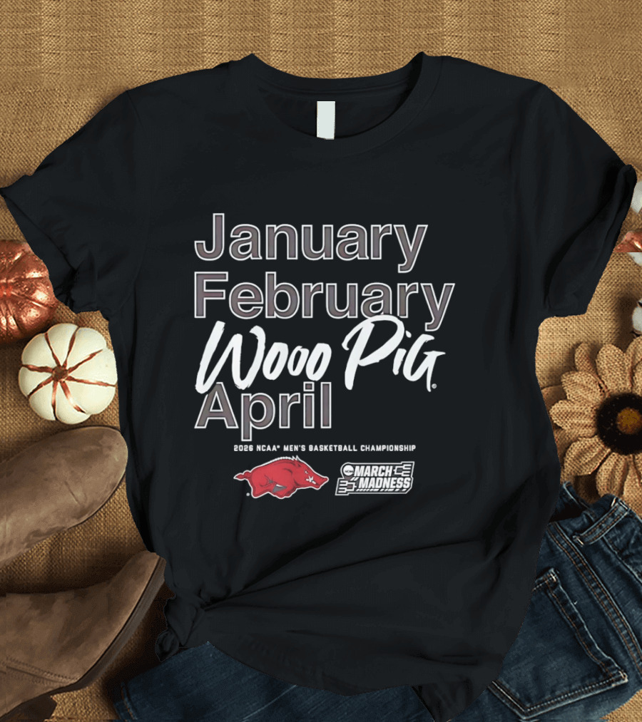 Arkansas Razorbacks 2026 NCAA March Madness Wooo Pig Basketball Championship T-Shirt