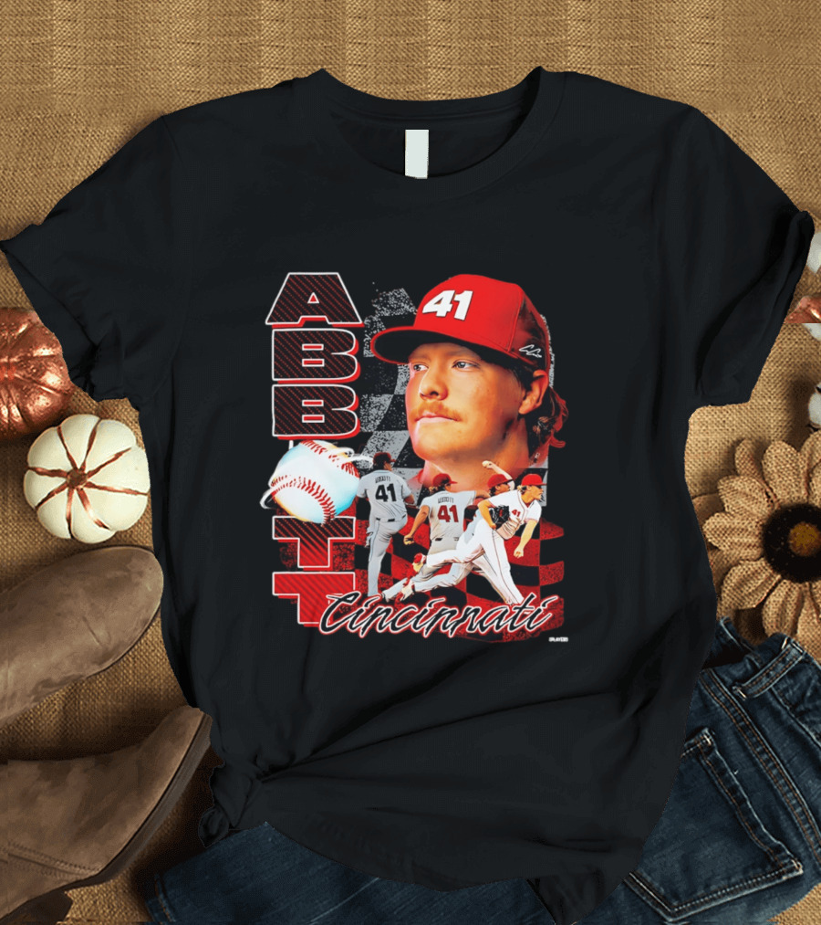 Cincinnati Reds Abbott 41 Baseball Pitcher Portrait Action T-Shirt