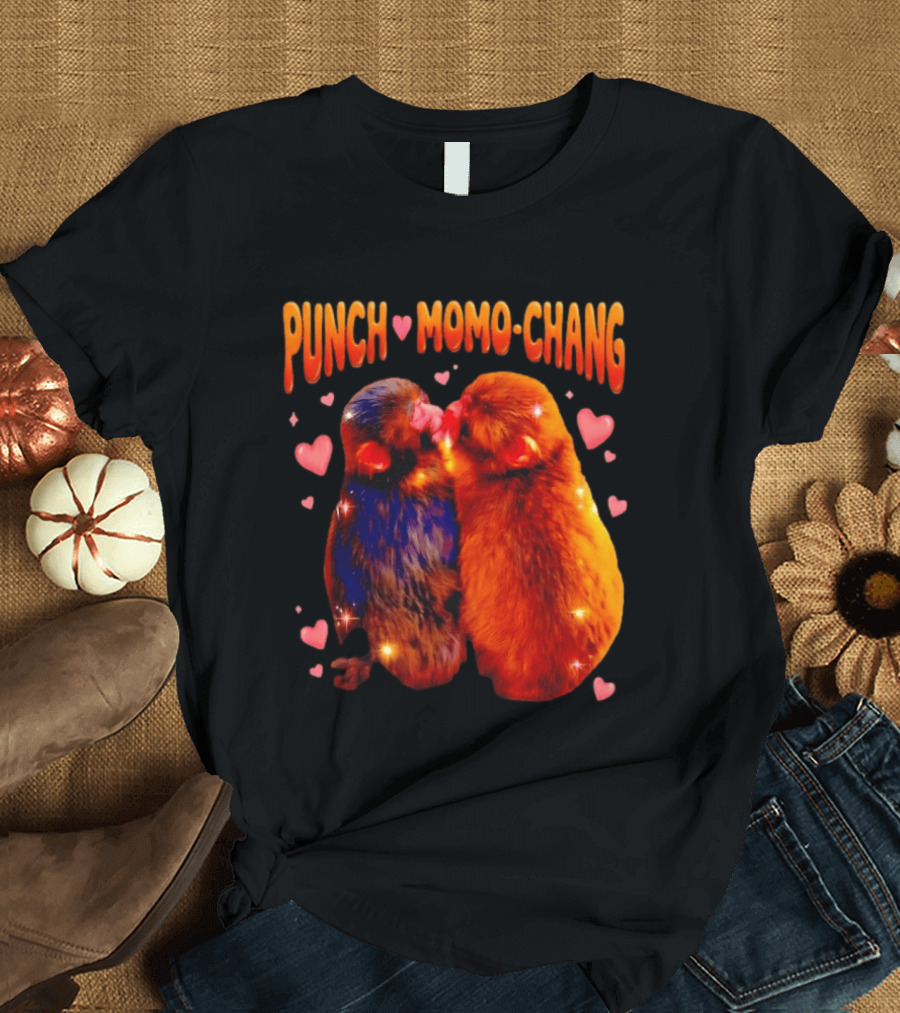 Punch Momo Chang Kissing Monkeys With Hearts T-Shirt