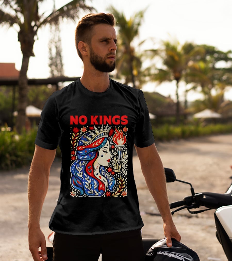 No Kings Liberty Crowned Woman Torch And Floral T-Shirt
