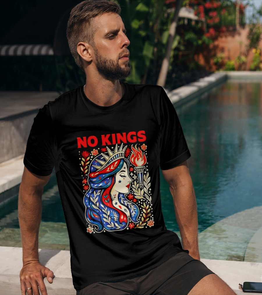 No Kings Liberty Crowned Woman Torch And Floral T-Shirt