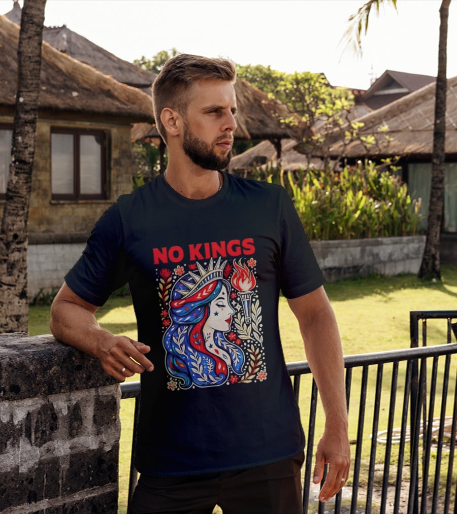 No Kings Liberty Crowned Woman Torch And Floral T-Shirt