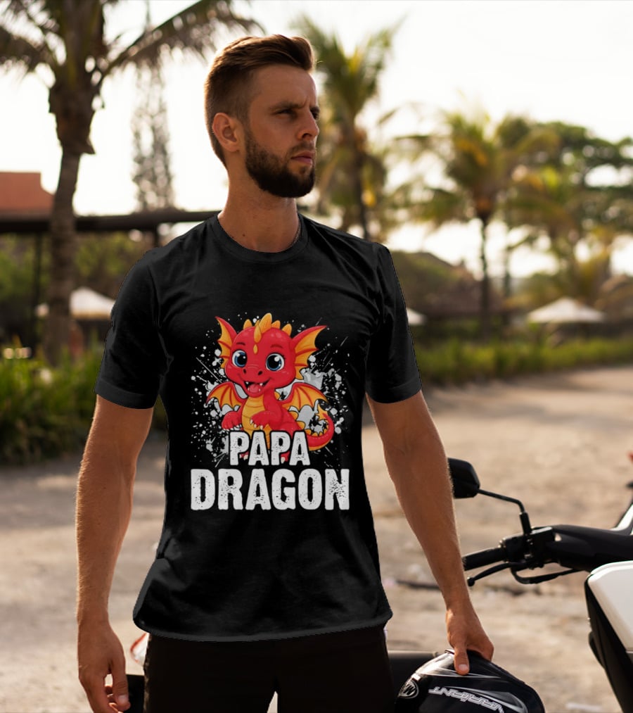 Papa Dragon Cartoon Family Matching Dad Father T-Shirt