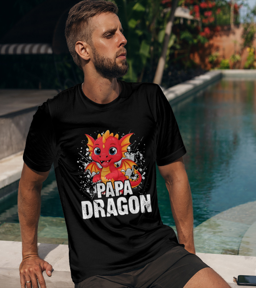 Papa Dragon Cartoon Family Matching Dad Father T-Shirt