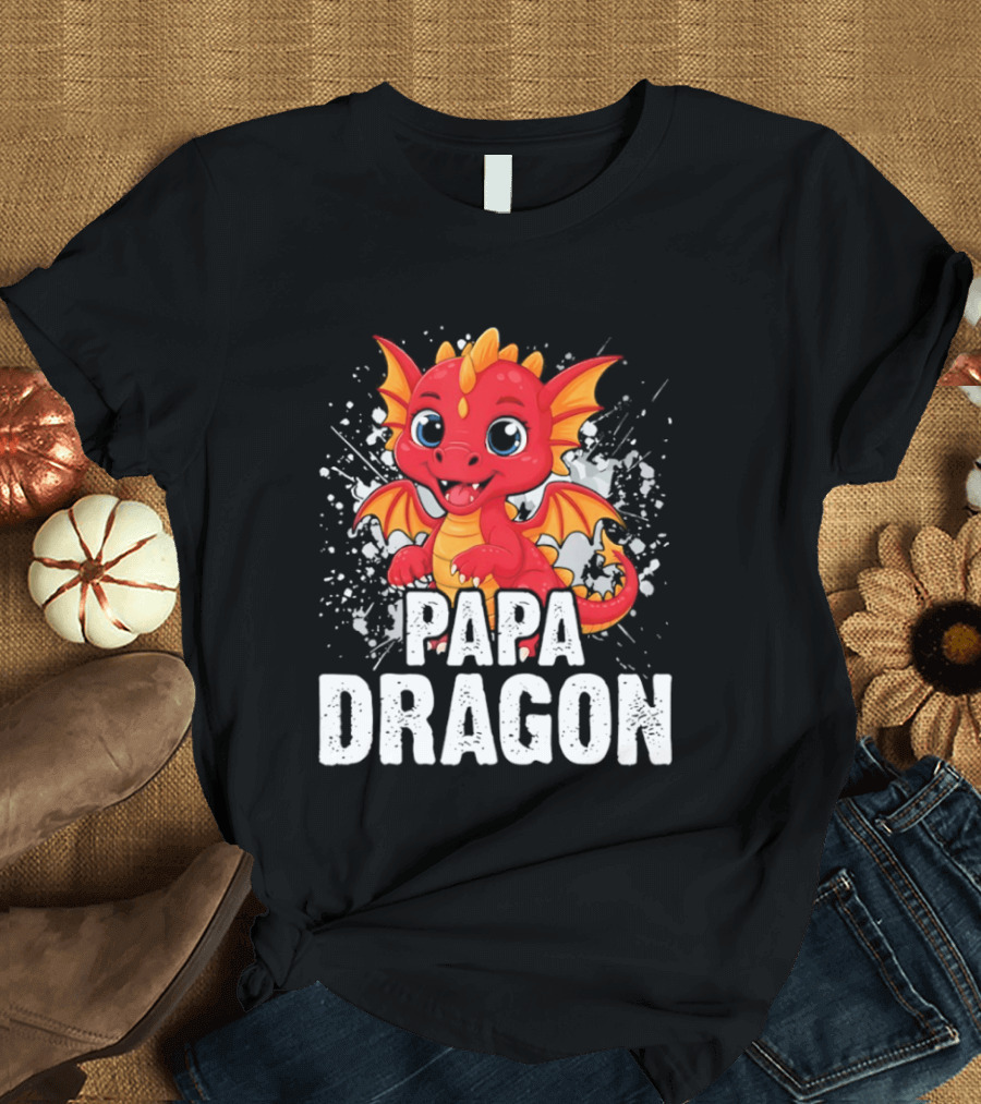Papa Dragon Cartoon Family Matching Dad Father T-Shirt