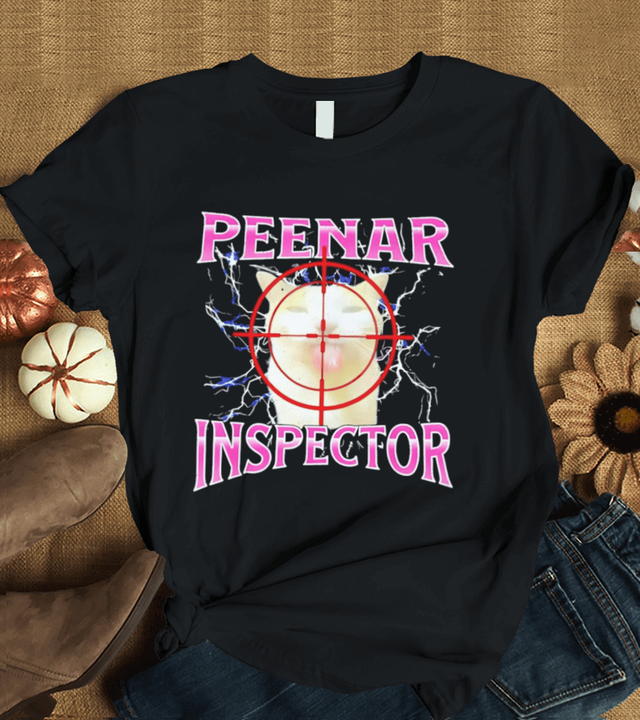 Peenar Inspector Cat Meme With Target Crosshair And Lightning Effects T-Shirt