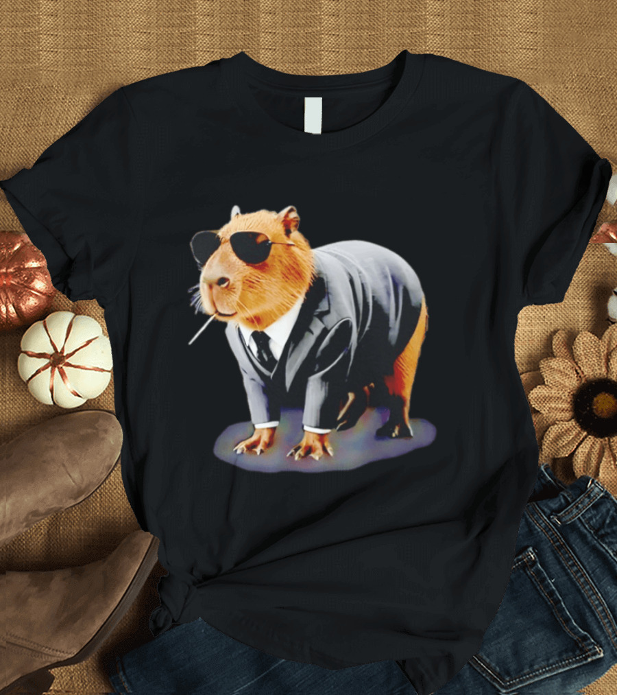 Big Boss Capybara In Suit Vest Sunglasses Water Pig T-Shirt