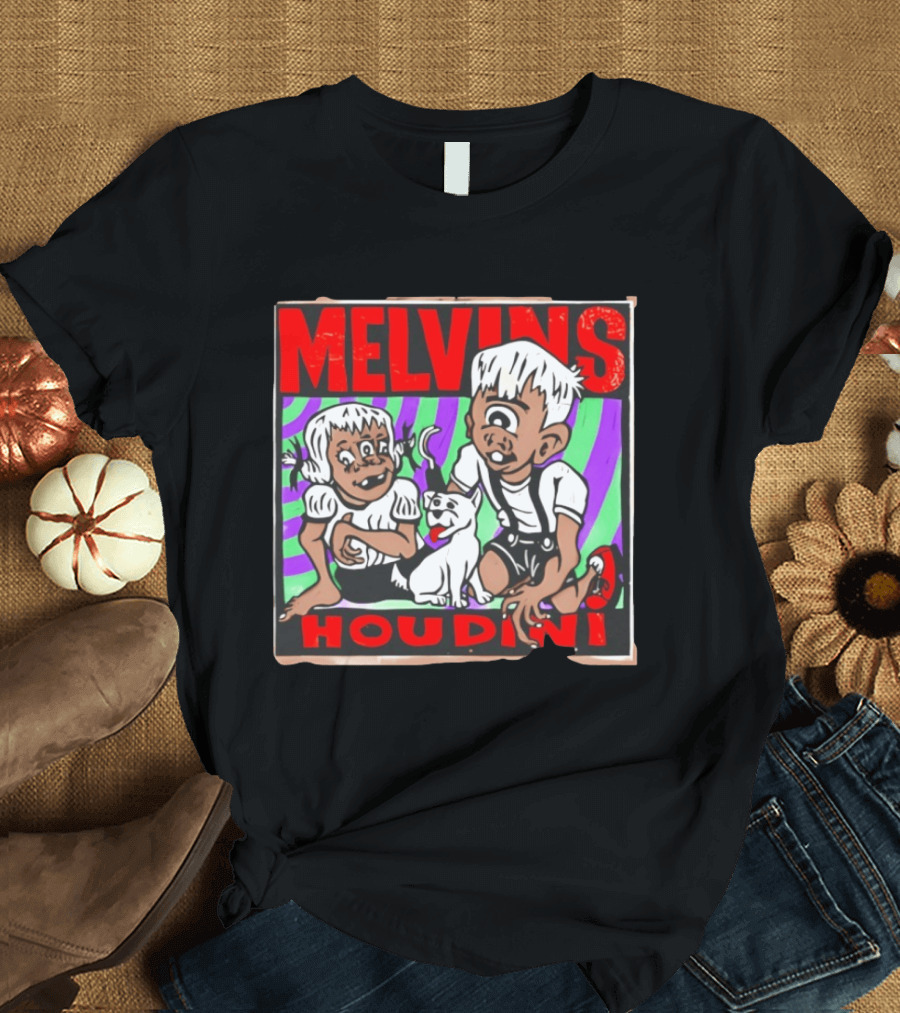 Melvins Houdini Album Cover Art With Two Cartoon Characters And Cat T-Shirt