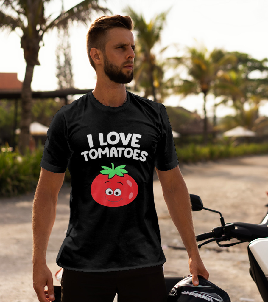 I Love Tomatoes Happy Smiling Tomato Cartoon T-Shirt