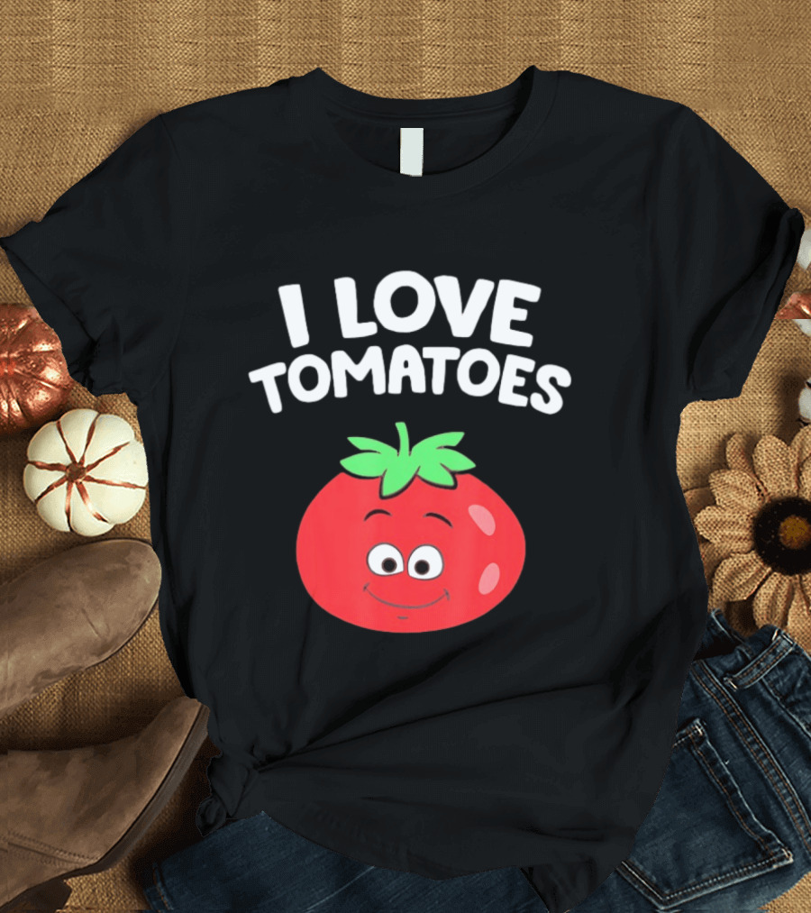 I Love Tomatoes Happy Smiling Tomato Cartoon T-Shirt