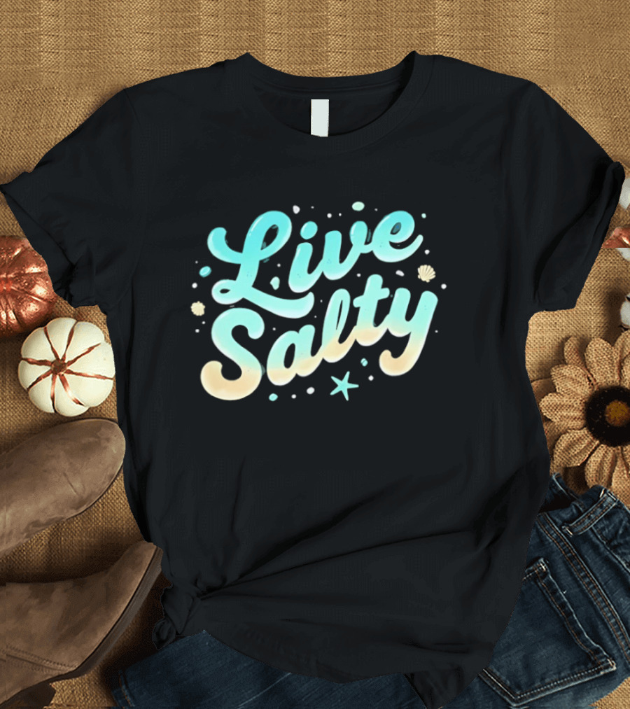 Live Salty Sea Lovers Ocean Vibes Starfish Shells T-Shirt