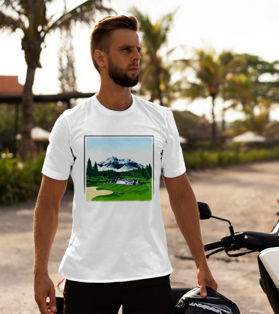 Golf Course Mountain Landscape Scenic Nature Forest Greenery Snowcapped Peaks T-Shirt