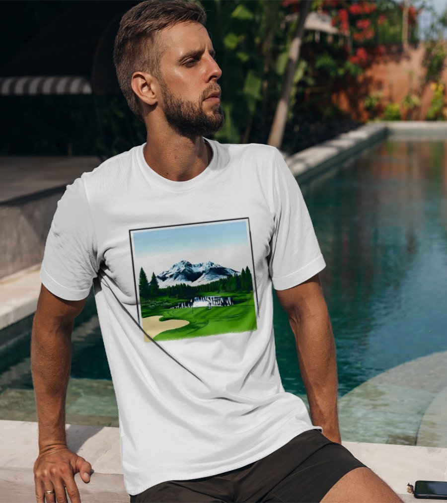 Golf Course Mountain Landscape Scenic Nature Forest Greenery Snowcapped Peaks T-Shirt