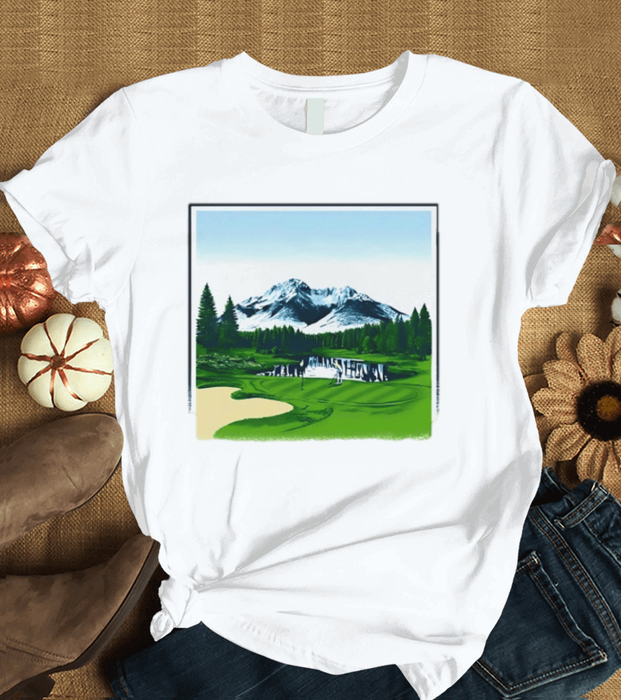 Golf Course Mountain Landscape Scenic Nature Forest Greenery Snowcapped Peaks T-Shirt