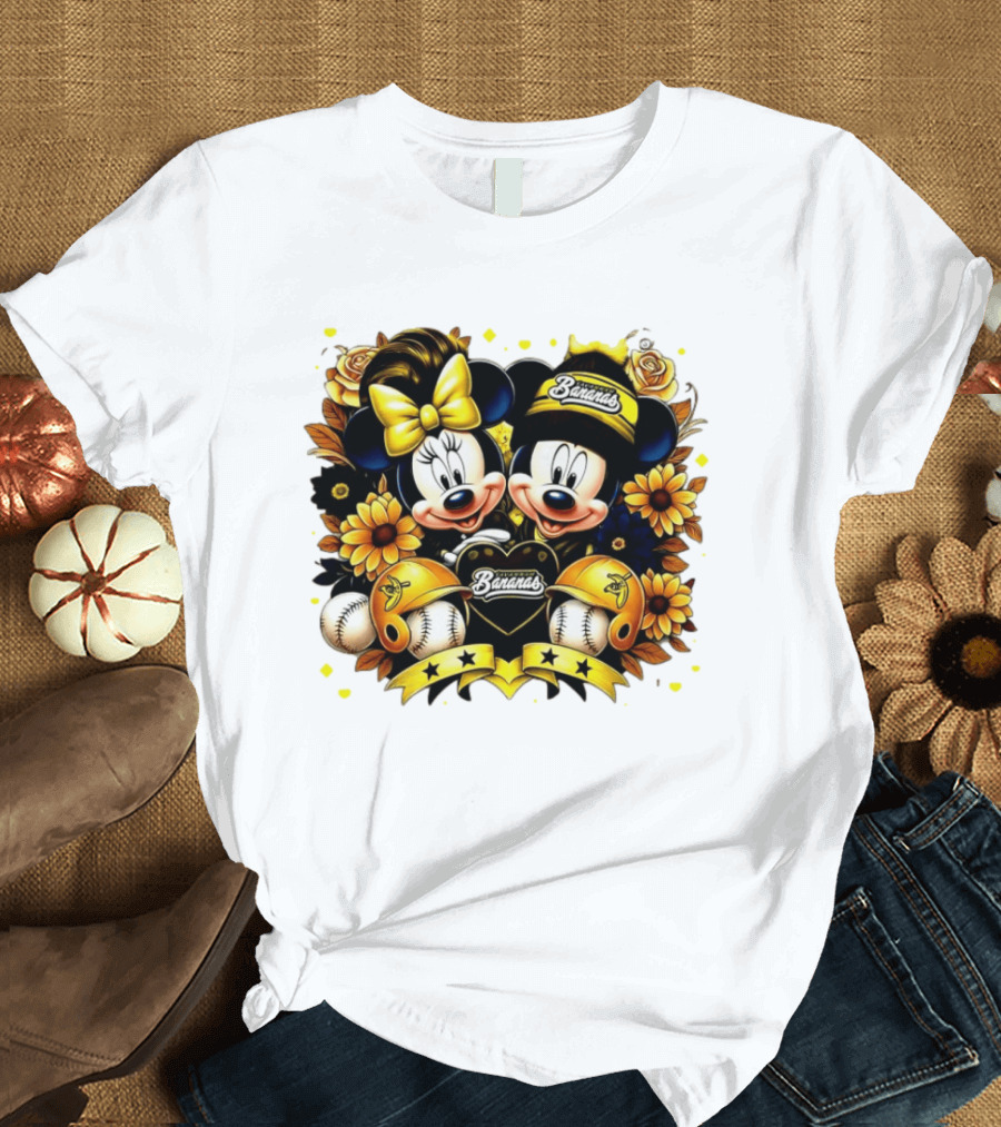 Mickey And Minnie Disney X Savannah Bananas Baseball Collaboration Floral T-Shirt