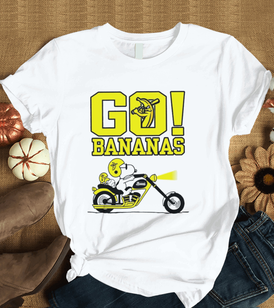 Snoopy Woodstock Go Bananas Motorcycle Savannah Bananas T-Shirt