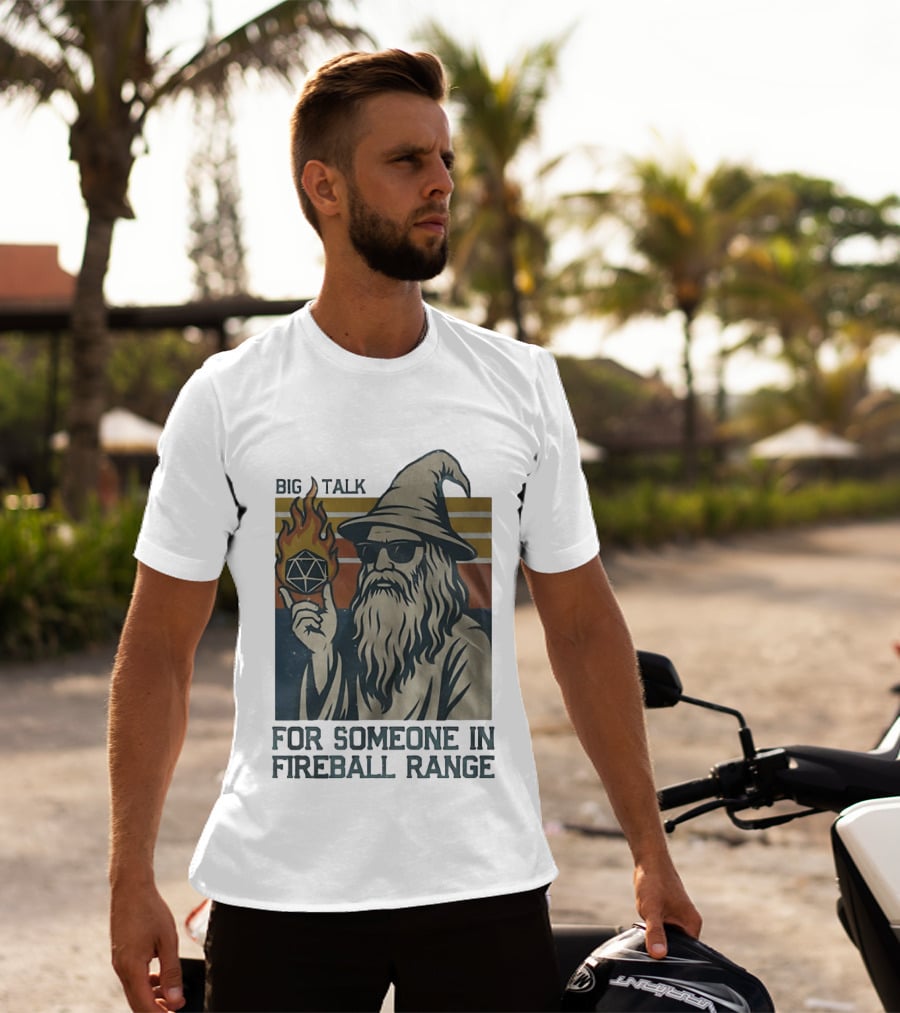 Big Talk Wizard Holding Math Rocks Fireball Range Dungeons And Dragons T-Shirt