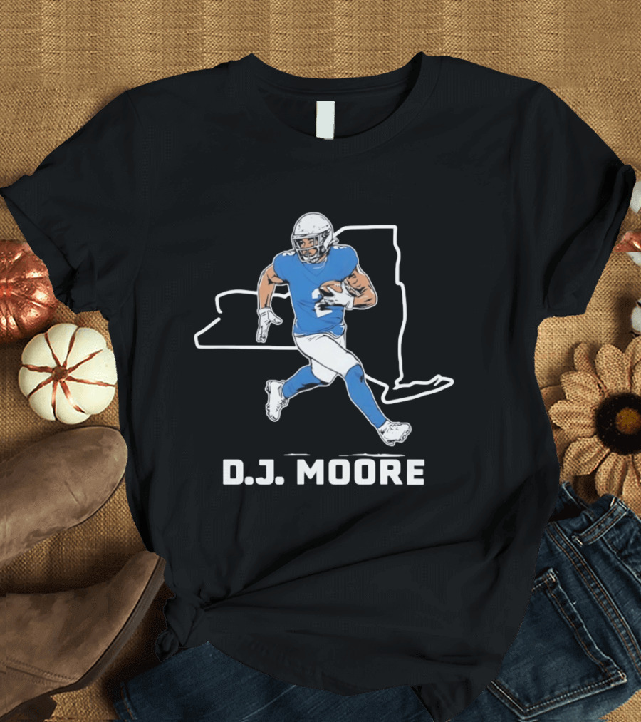 DJ Moore Football Player Carolina Panthers New York Map T-Shirt