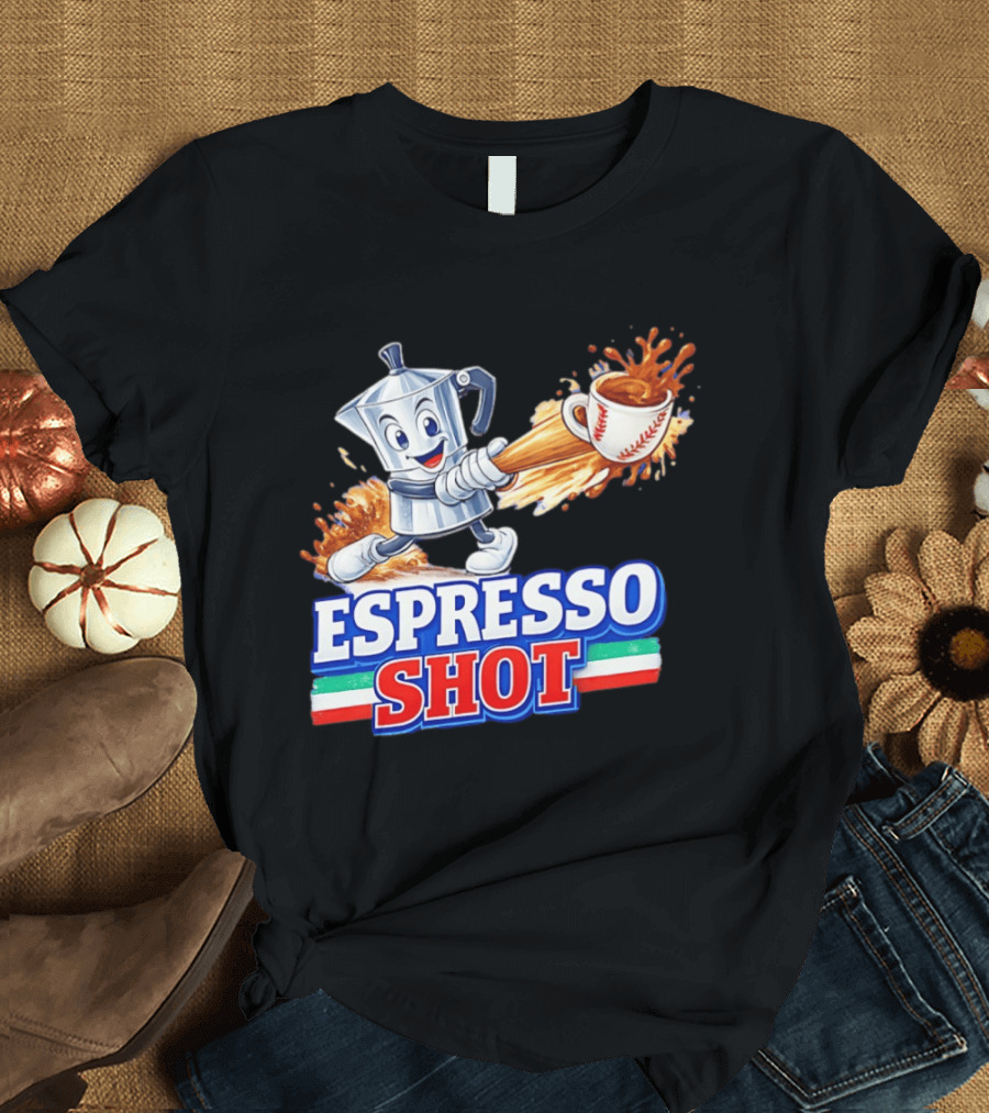 Espresso Shot Moka Pot Baseball Italy Flag T-Shirt