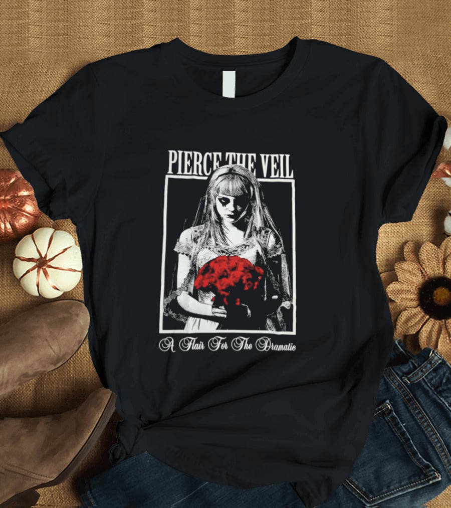 Pierce The Veil A Flair For The Dramatic Bride With Red Flowers T-Shirt