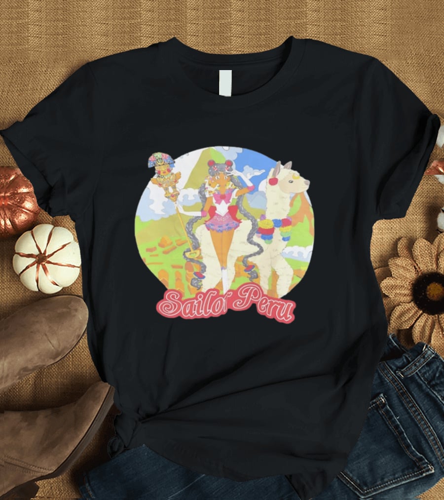 Sailor Moon Sailor Peru Anime Crossover With Llama And Traditional Peruvian T-Shirt
