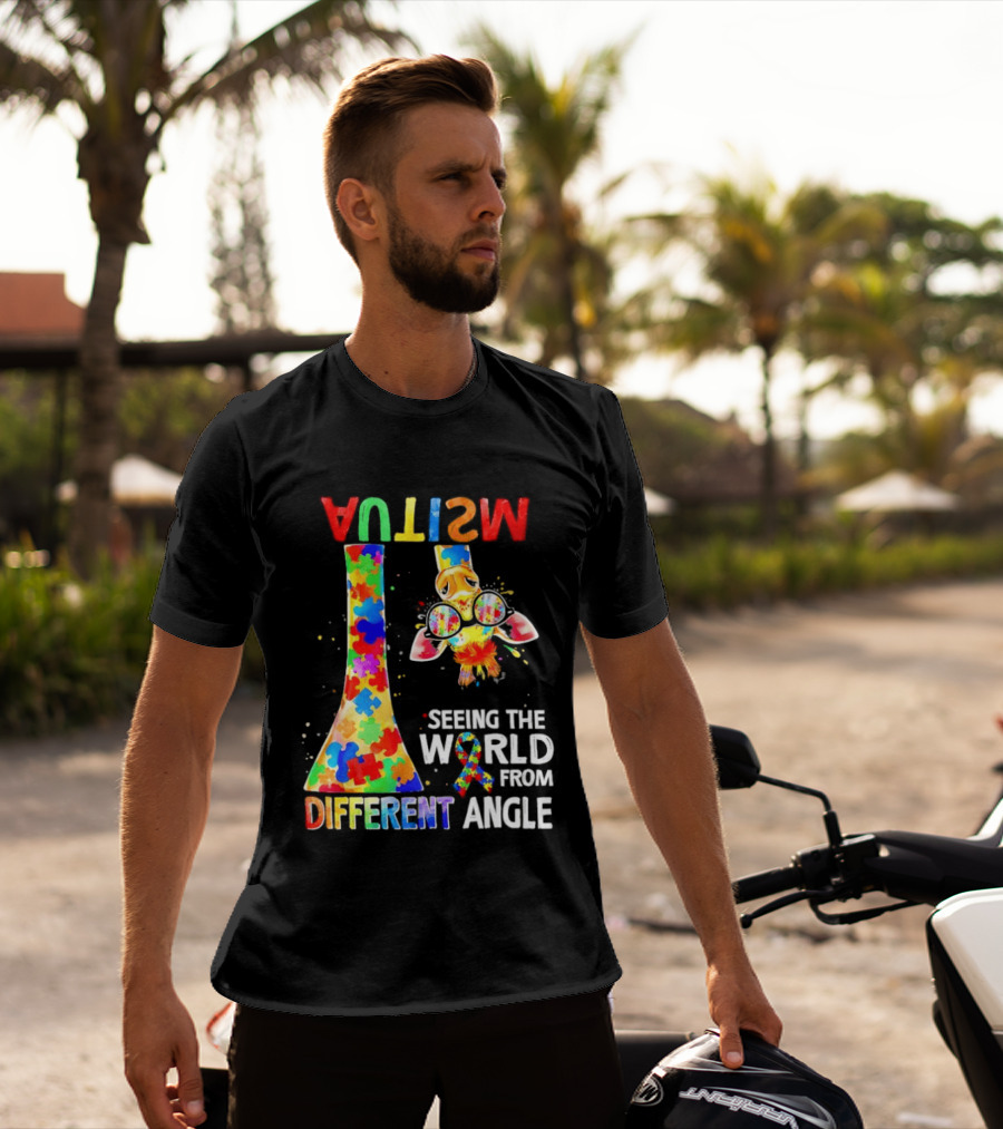 Giraffe Autism Awareness Seeing The World From Different Angle Puzzle T-Shirt