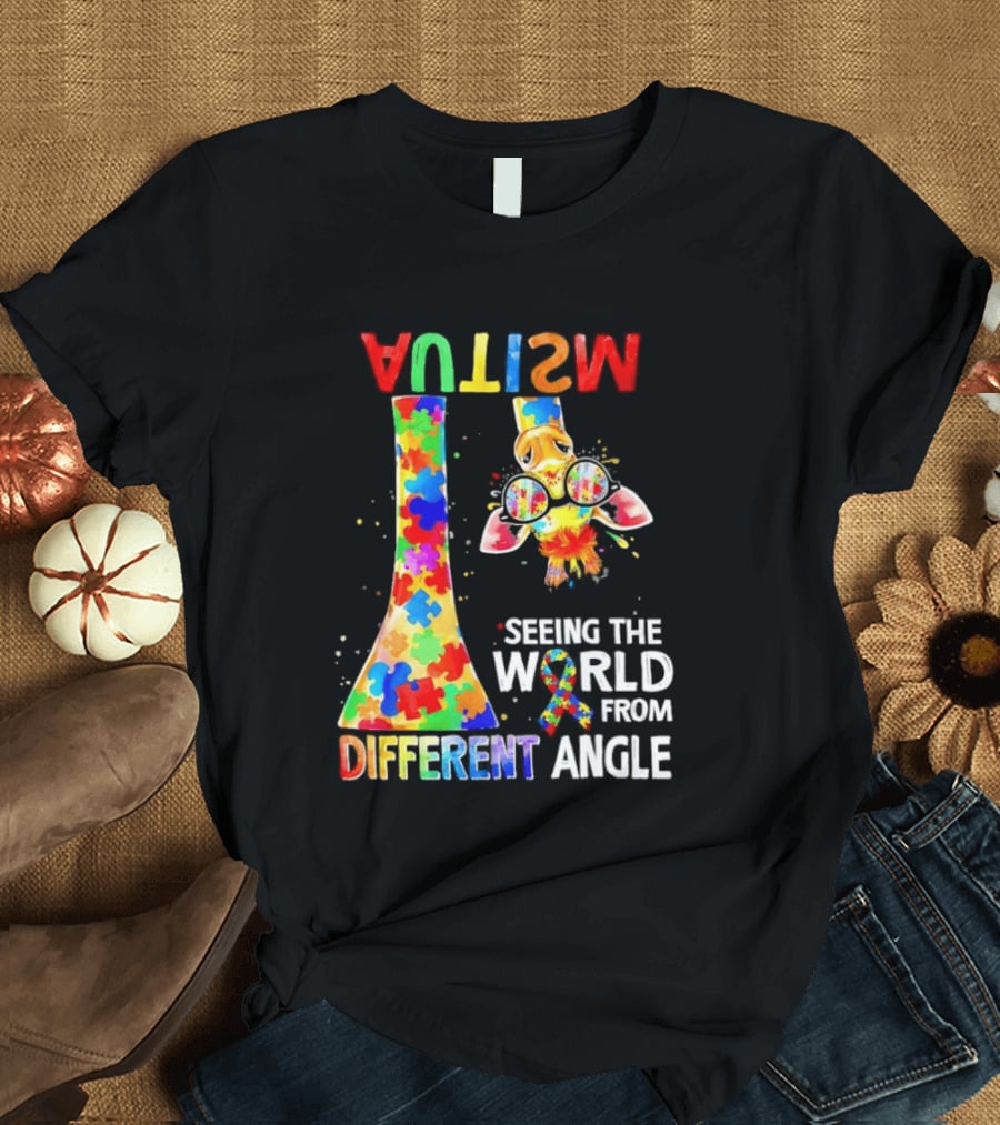 Giraffe Autism Awareness Seeing The World From Different Angle Puzzle T-Shirt