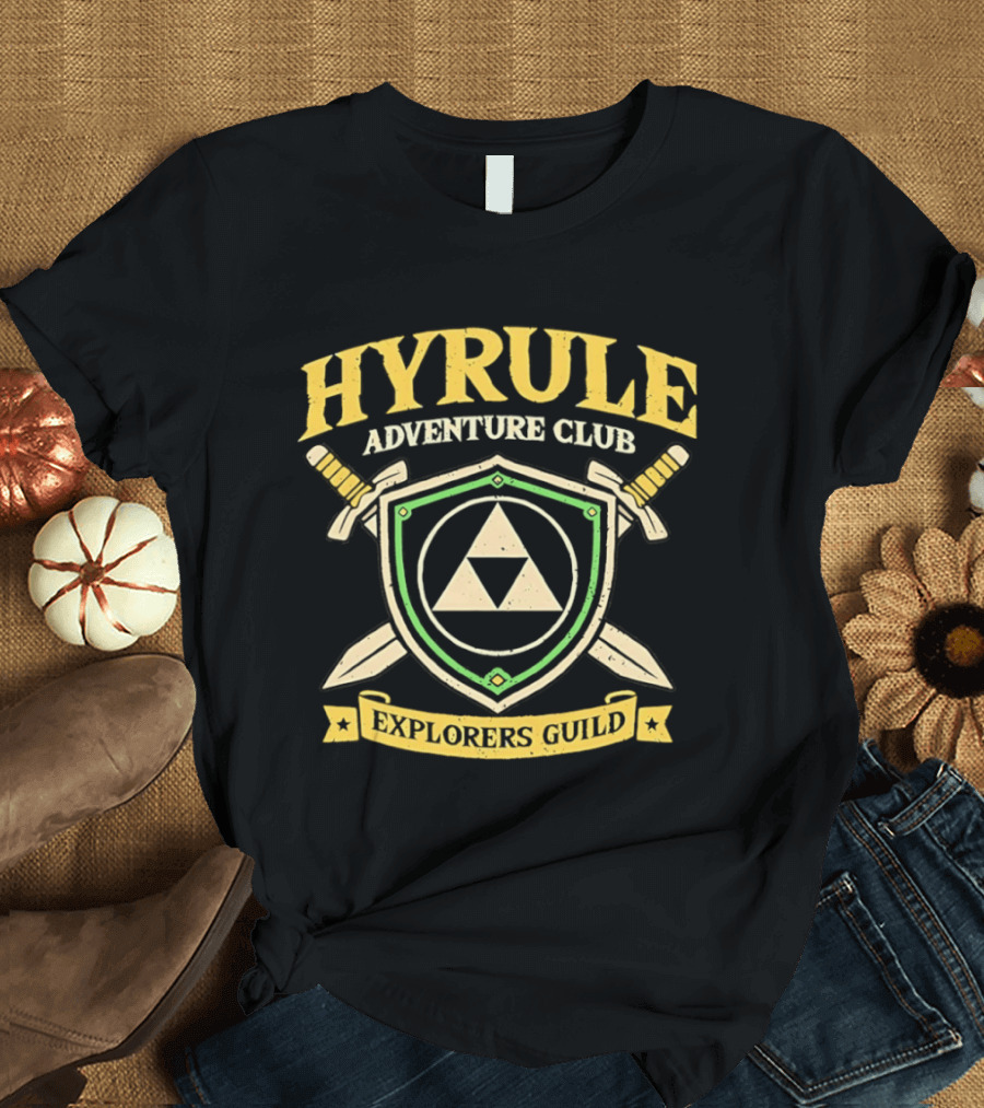 Hyrule Adventure Club Explorers Guild Triforce Shield Swords T-Shirt