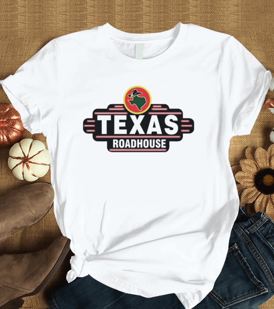 Texas Roadhouse Neon Western Logo Cowboy Hat State Shape T-Shirt