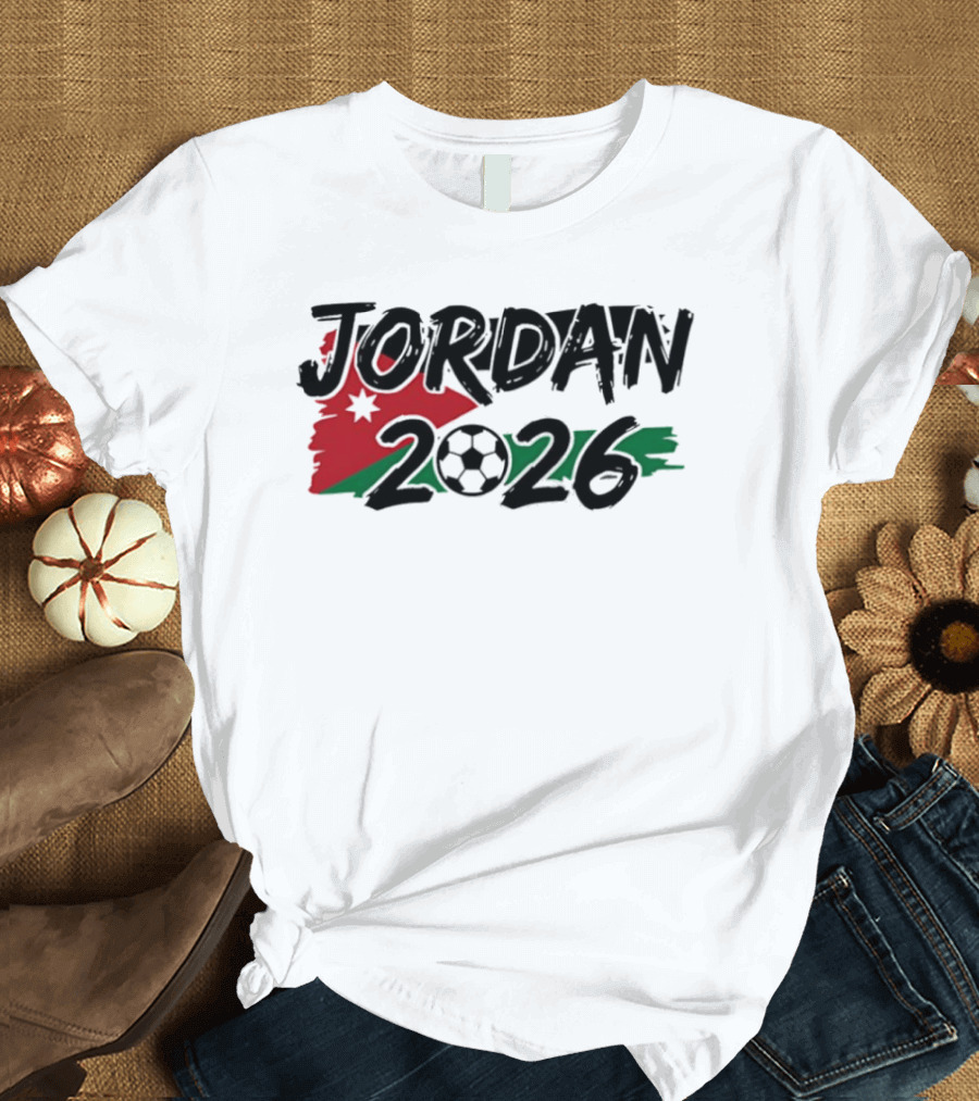 Jordan 2026 World Cup Soccer Team Flag Map Football T-Shirt