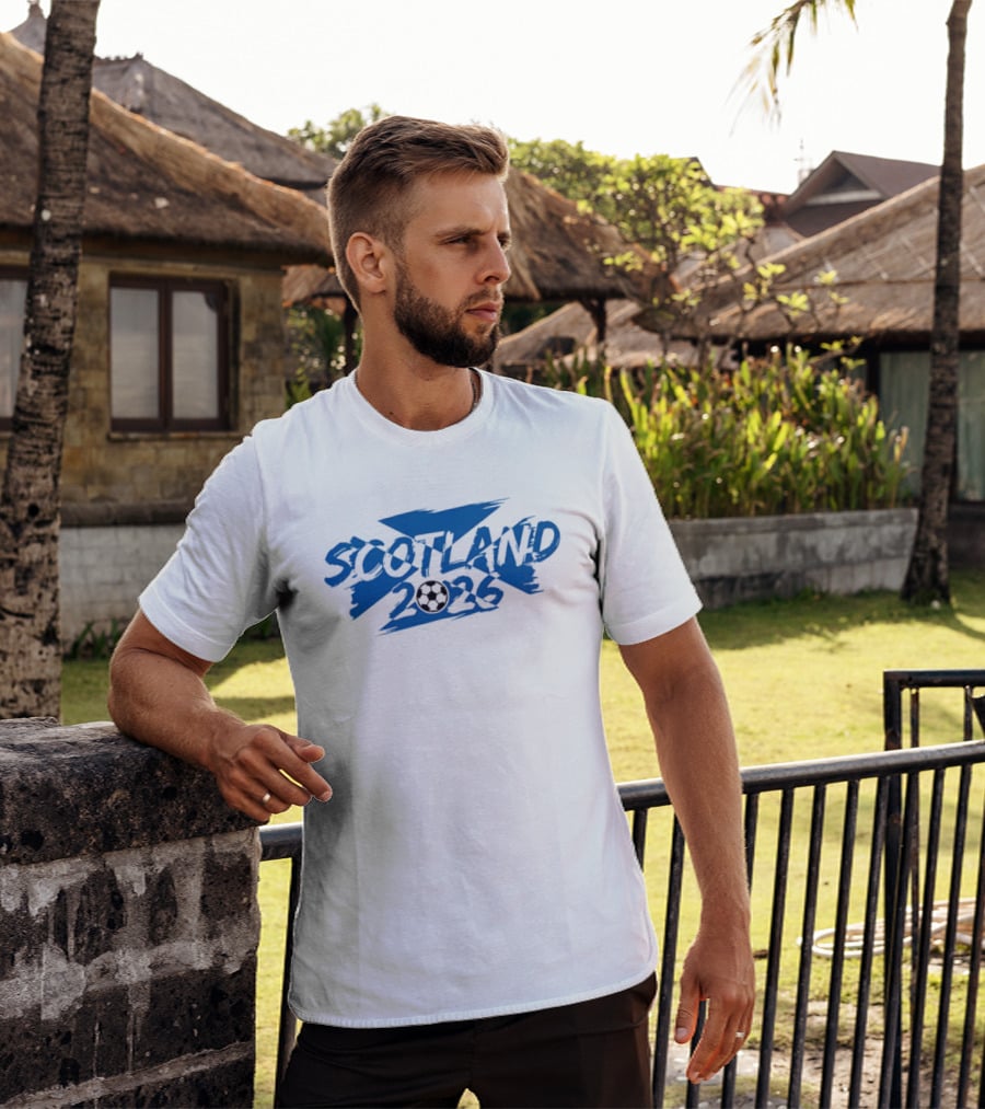 Scotland 2026 Soccer Emblem With Blue Brushstroke T-Shirt