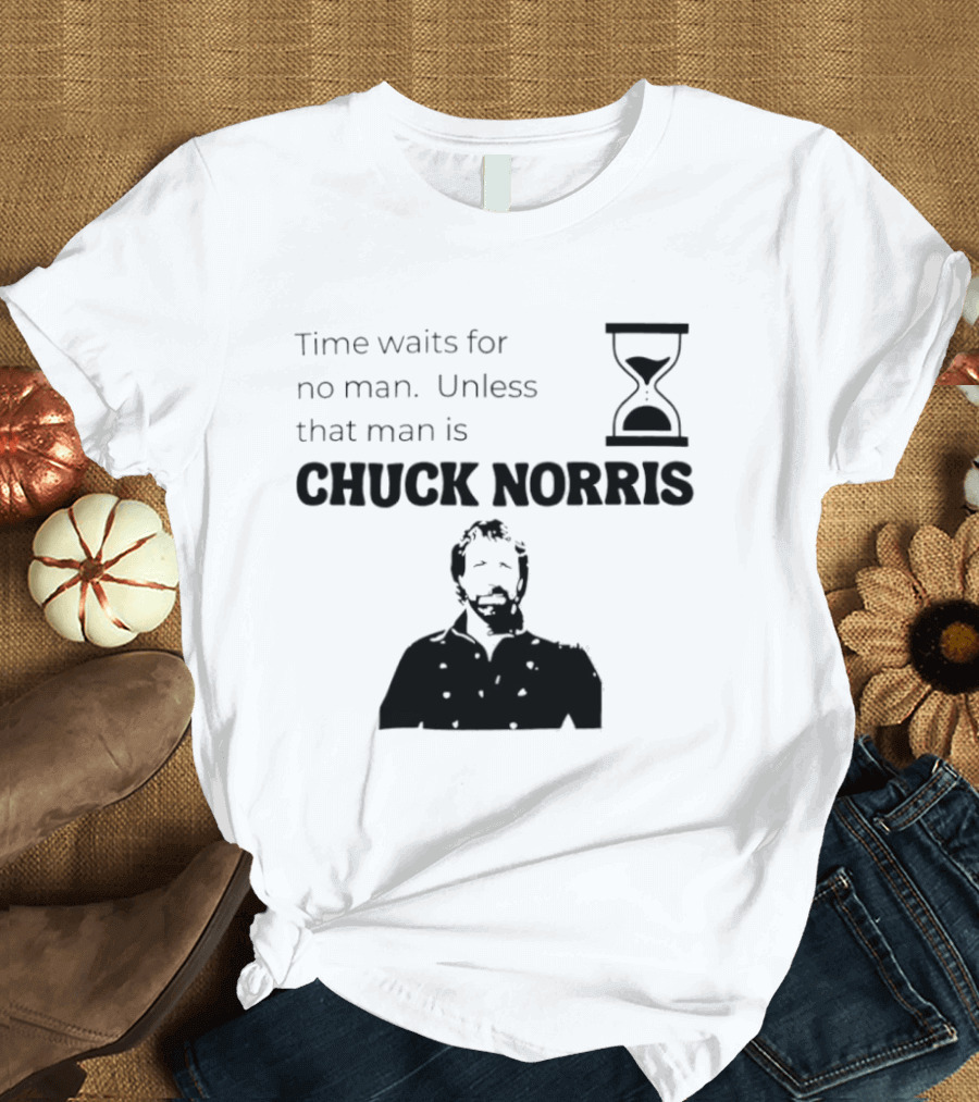 Time Waits For No Man Unless That Man Is Chuck Norris Hourglass Image T-Shirt