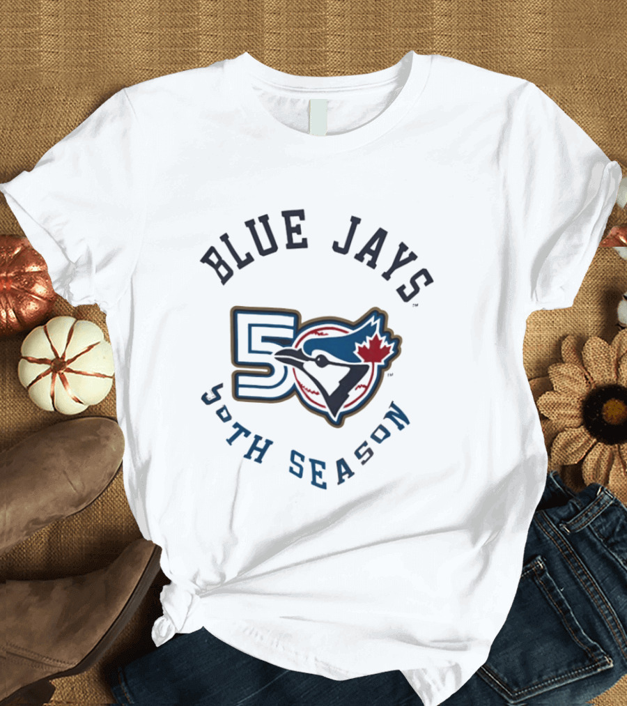 Blue Jays 50th Season Anniversary Retro Logo With Maple Leaf And Baseball T-Shirt