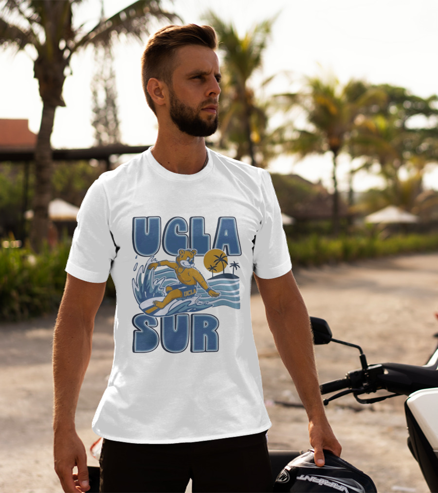 UCLA Joe Bruin Surfing Waves With Palm Trees And Sun T-Shirt