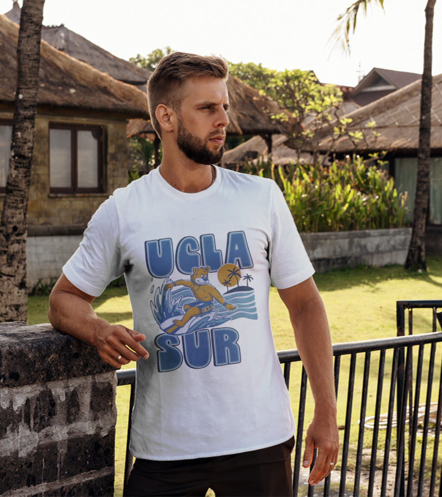UCLA Joe Bruin Surfing Waves With Palm Trees And Sun T-Shirt