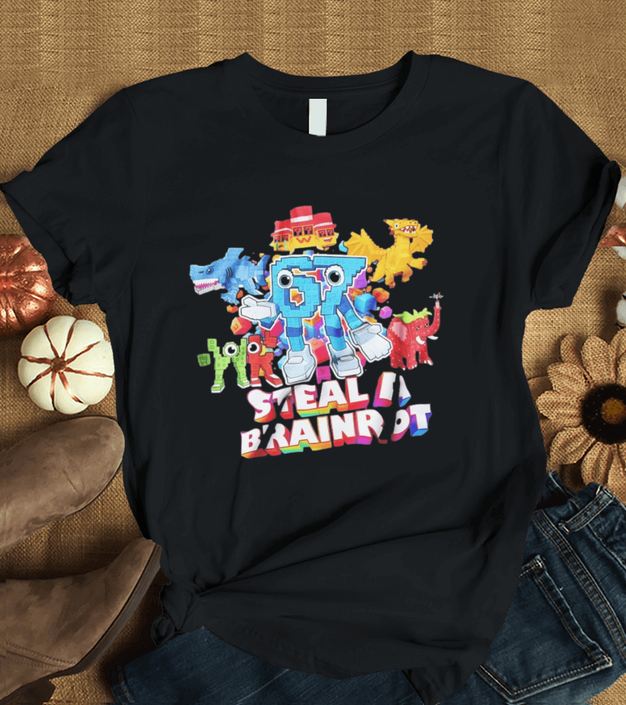 Steal A Brainrot 67 Blocks Colorful Characters T-Shirt