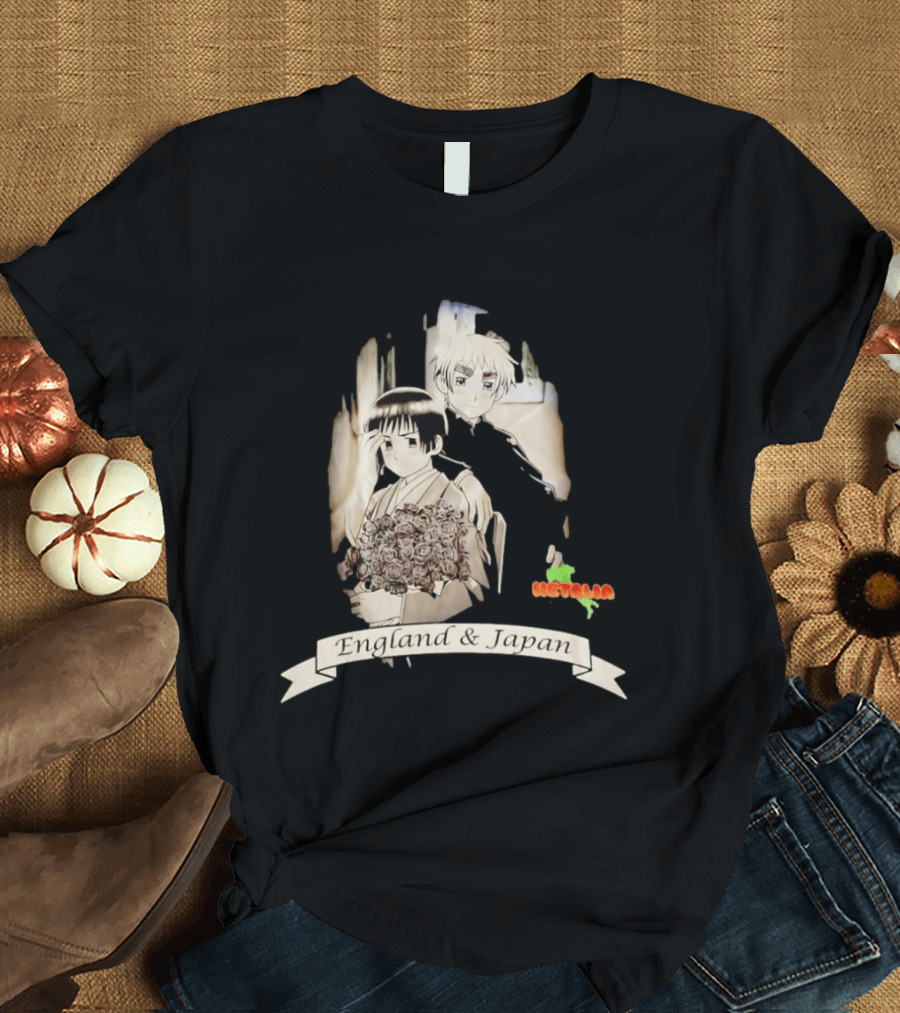 Hetalia Axis Powers England & Japan Anime Characters Roses T-Shirt