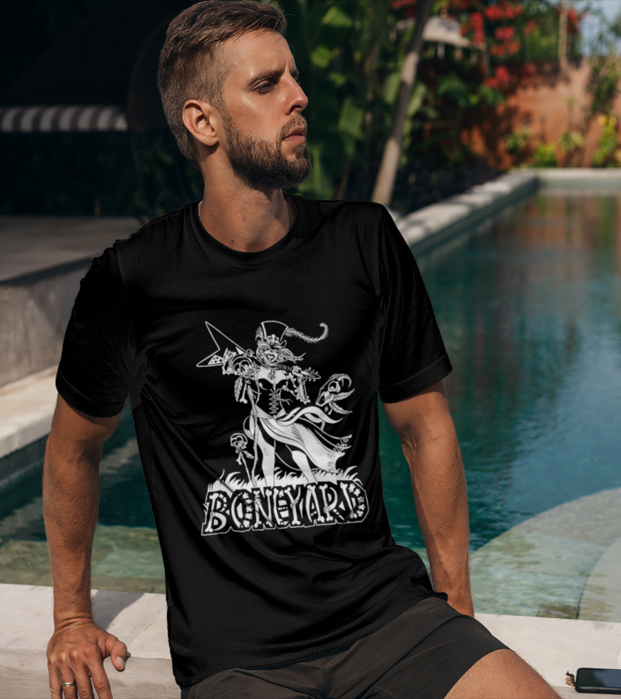 Boneyard Rocker Skeleton Woman Flying V Guitar T-Shirt