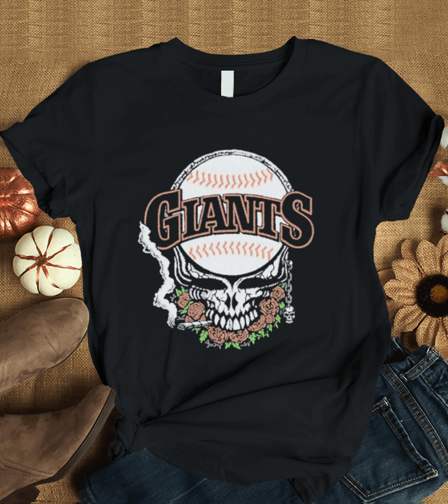 Giant Deadhead Baseball Skull Floral T-Shirt