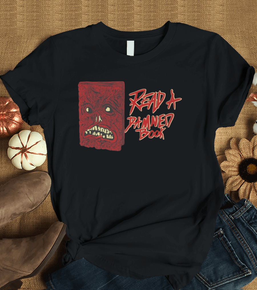 Read A Damned Book Creepy Red Monster Face T-Shirt