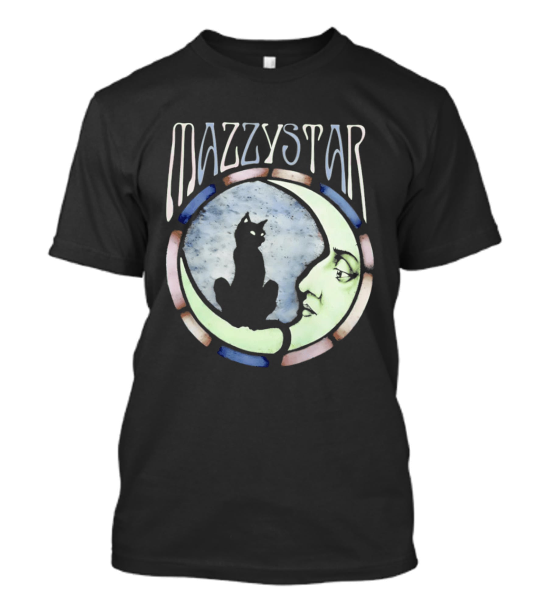 Mazzy Star Black Cat Moon Stained Glass Crescent Moon T-Shirt