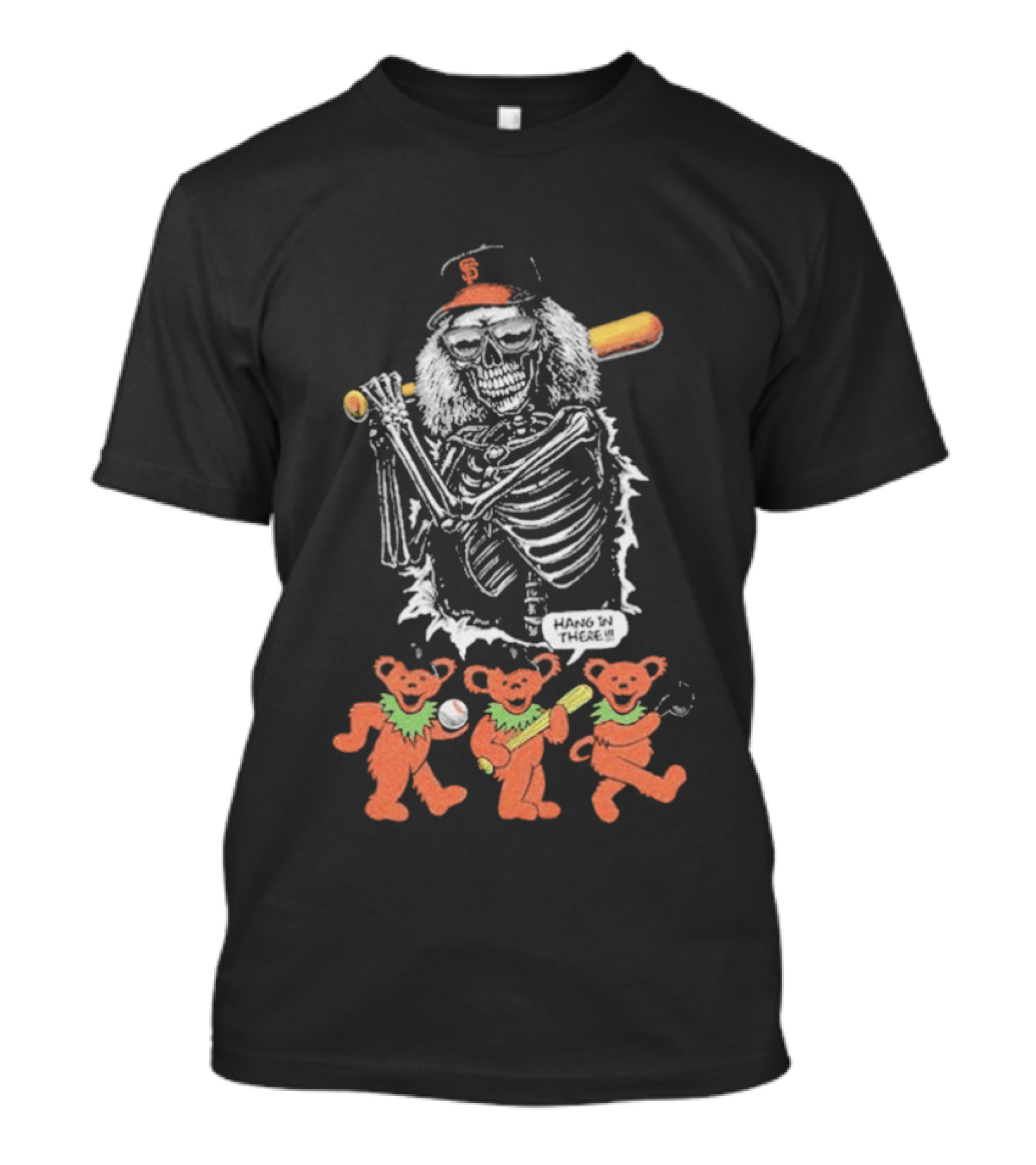 The Skeleton Factory Giant Deadhead With Dancing Bears Baseball T-Shirt