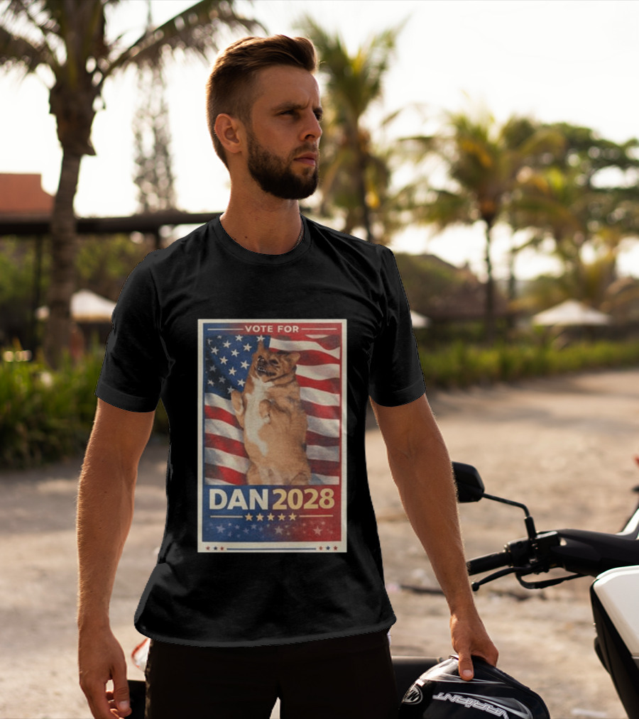 Vote For Dan 2028 American Flag Dog Stars Stripes T-Shirt
