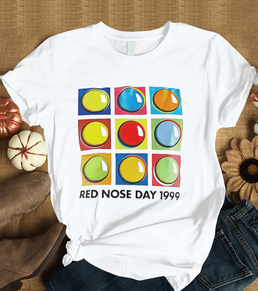 Red Nose Day 1999 Colorful Circular Pop Art Squares T-Shirt