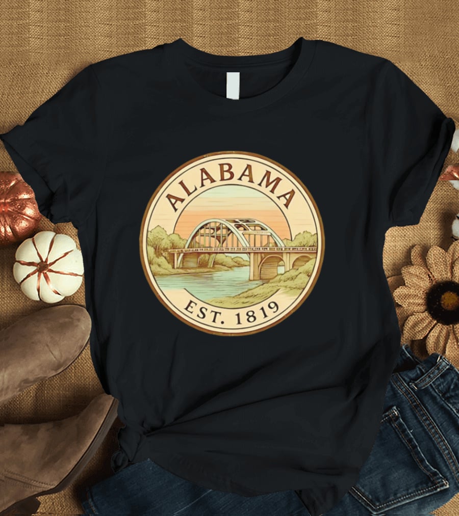 Alabama Bridge Art Est 1819 Vintage Circle T-Shirt