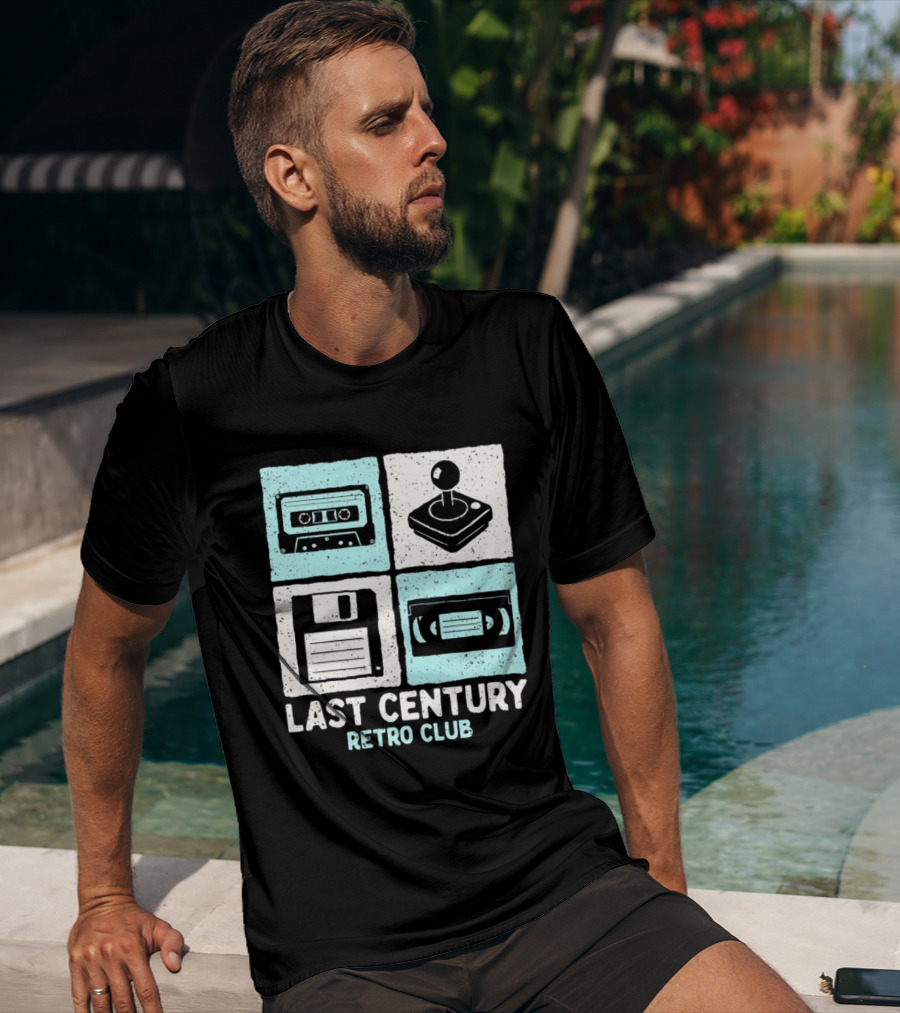 Last Century Retro Club Cassette Tape Joystick Floppy Disk Video Tape T-Shirt
