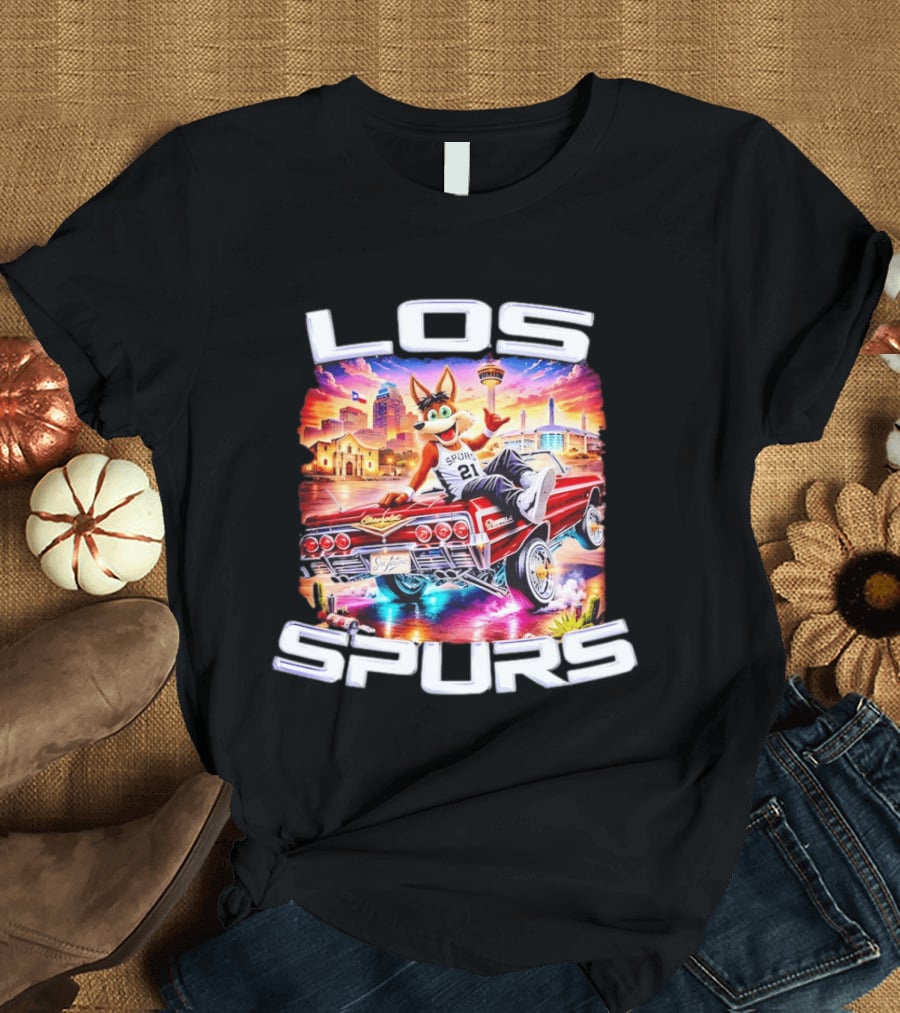 Los Spurs Coyote 21 LowRider San Antonio Skyline T-Shirt